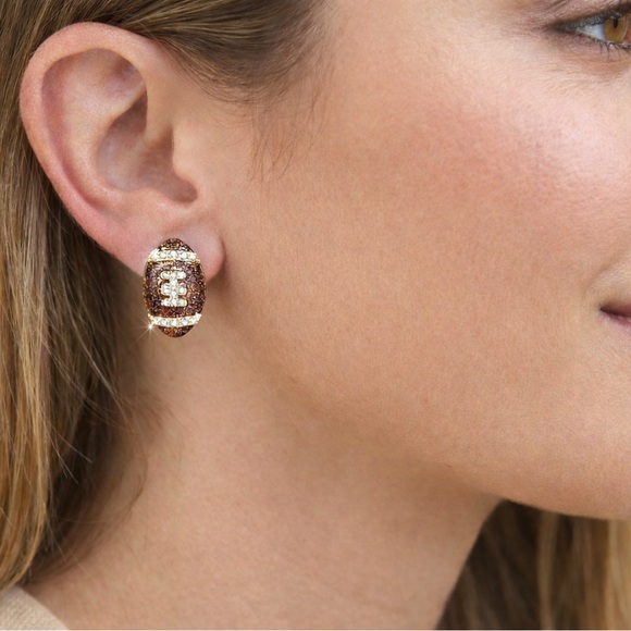 Bling Football Stud Earrings - Picture 10 of 10